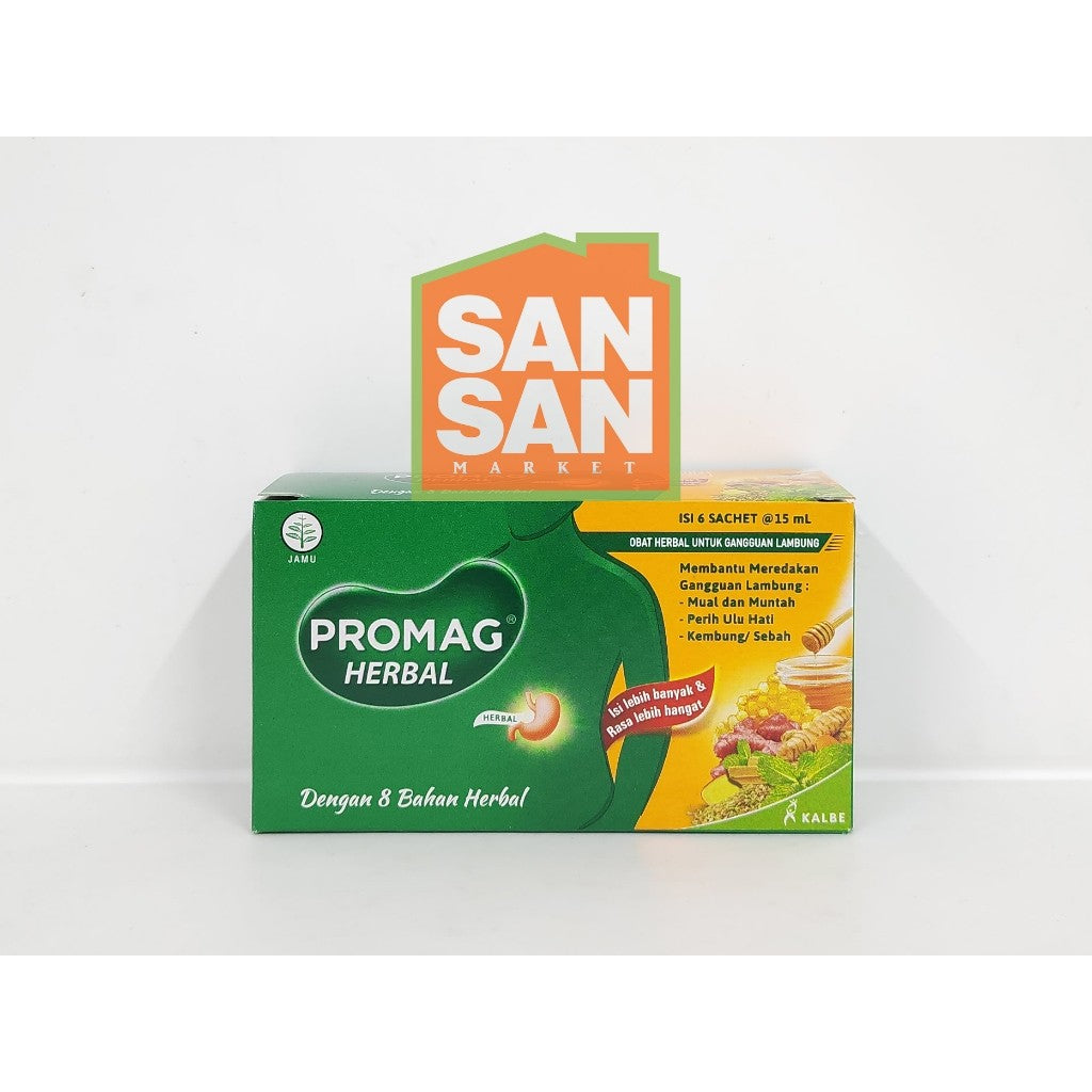Promag Herbal Cair Box isi 6 sachet - obat herbal maag lambung