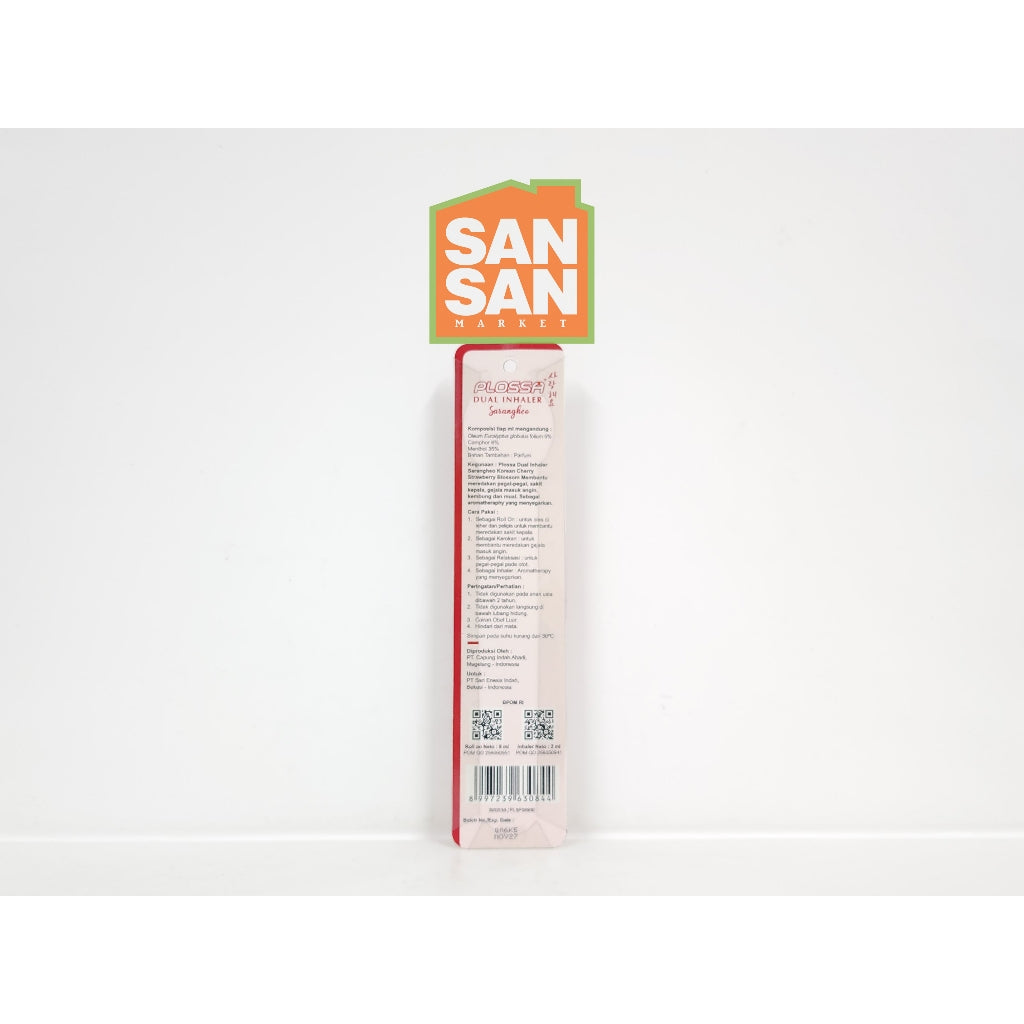 Plossa Dual Inhaler & Roll On Minyak Angin Dus Sarangheo Korean Cherry Strawberry Blossom