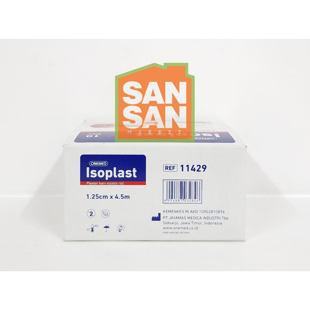 ONEMED Isoplast Plester Kain Roll 1,25cm x 4,5m Box isi 10 - plester luka kain elastis roll